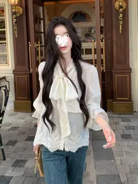 温莎旧梦 敲柔空气重工钩花刺绣白衬衫