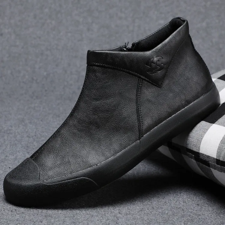 ShanBu/闪步2025新款男鞋高帮鞋英伦皮鞋时尚休闲鞋马丁靴男短靴