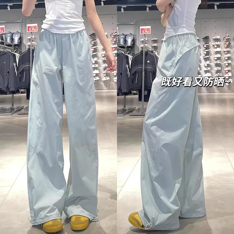 复古速干工装裤女2025新款夏季薄款美式高腰宽松垂感阔腿休闲裤子