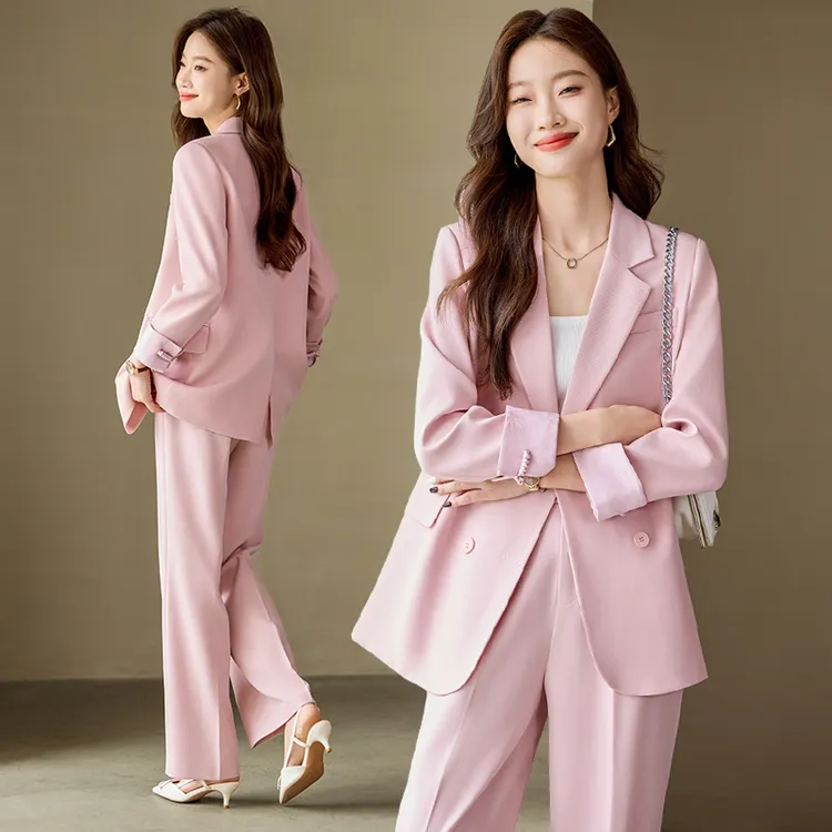 粉色休闲西装外套女气质名媛高级感2025新款春秋大码职业西服时尚
