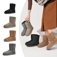 桑坡冬季女士休闲舒适平底圆头保暖纯色经典时尚短靴雪地靴5825