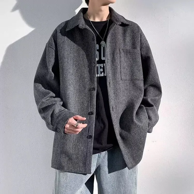 毛呢外套男士春秋季2025新款宽松复古高级感潮牌休闲翻领工装夹克