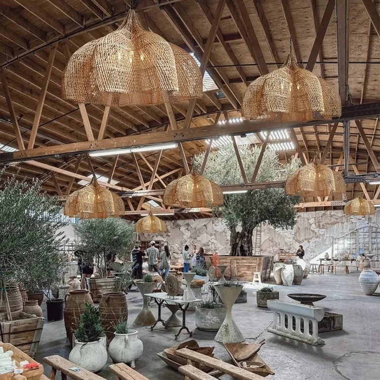 侘寂风吊灯复古日式民宿客厅餐厅卧室灯禅意中式酒店茶室藤编吊灯