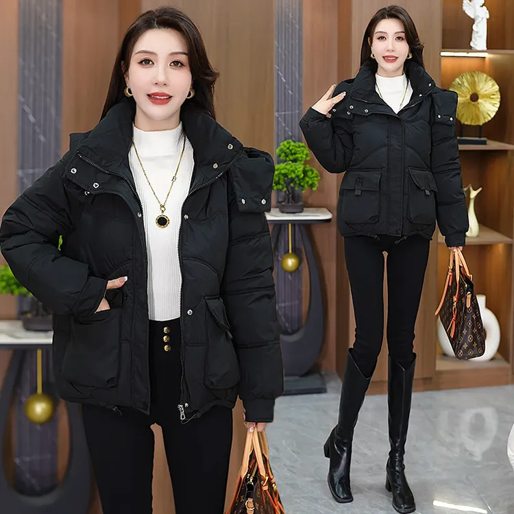 韩版洋气加厚连帽棉服女2025冬季新款显瘦面包棉服妈妈保暖棉衣潮