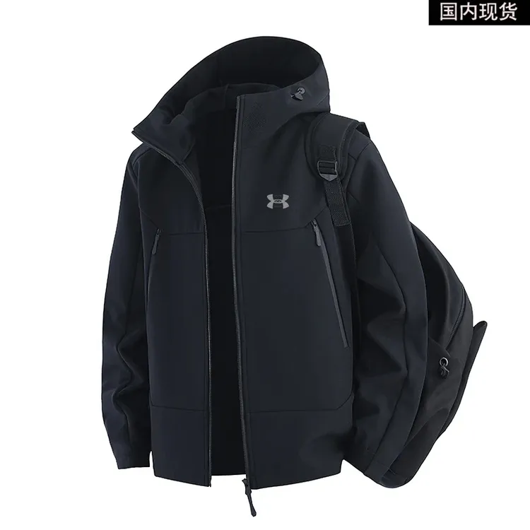 【奥莱轻奢】加绒连帽软壳衣厚款不起球冬季耐磨夹克休闲上衣外套