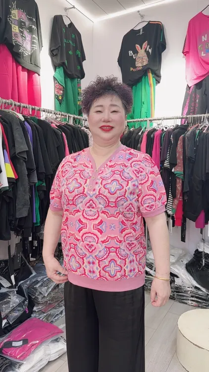 时尚休闲妈妈装夏季新款圆领短袖宽松气质T恤