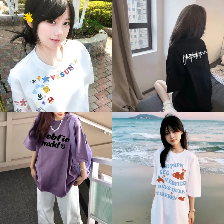 PRPN夏季新款纯棉短袖T恤时尚百搭休闲宽松小众印花上衣男女同款