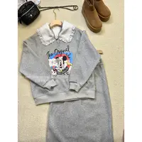 루루가− （翻领米奇）韩国东大门高定套装24冬新翻领灰色卫衣加绒套装