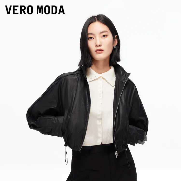 Vero Moda夹克2025秋季新款纯棉连肩袖抽绳宽松连帽外套老钱风