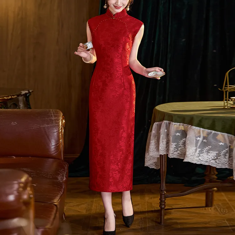 高端新中式旗袍绝美2025新款日常可穿红色长裙民国风老上海晚礼服