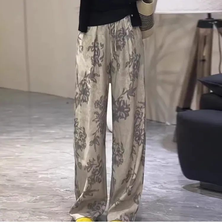 复古国风水墨扎染印花直筒裤女2025夏季新款高腰舒适潮流阔腿裤