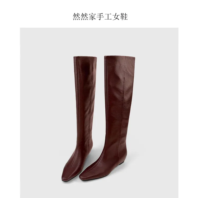 【内增高5cm】新款长靴女内增高骑士靴百搭及膝靴平跟平底直筒靴