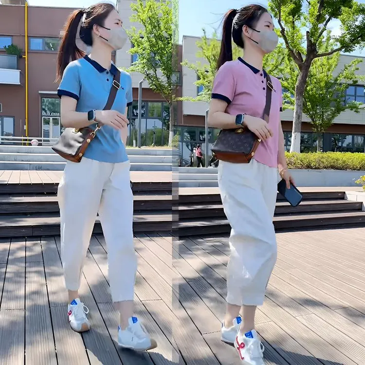 2025超火小个子百搭时尚女装ins短袖上衣休闲九分裤显瘦洋气套装