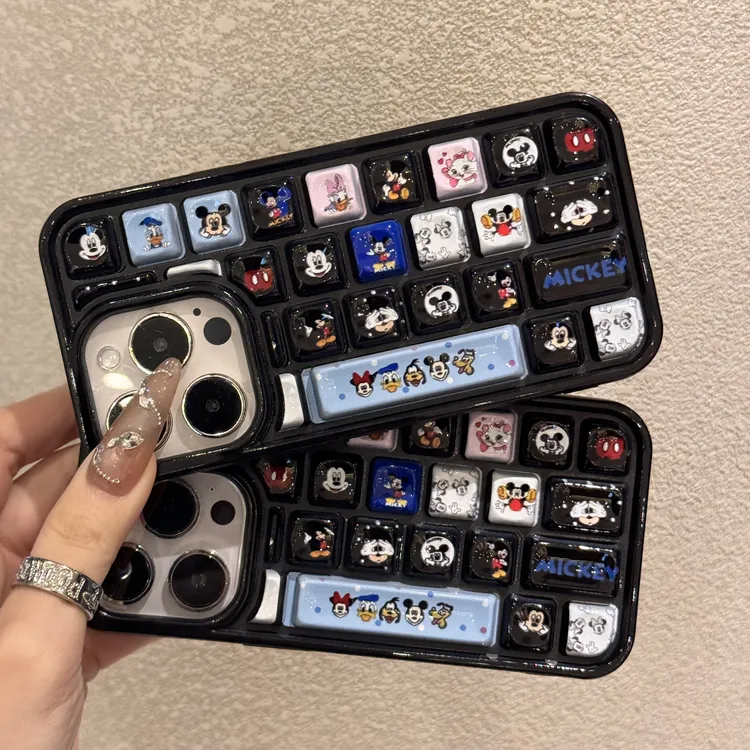 ins创意米奇按键立体键盘壳适用iPhone16/15手机壳14/13/12PROMAX