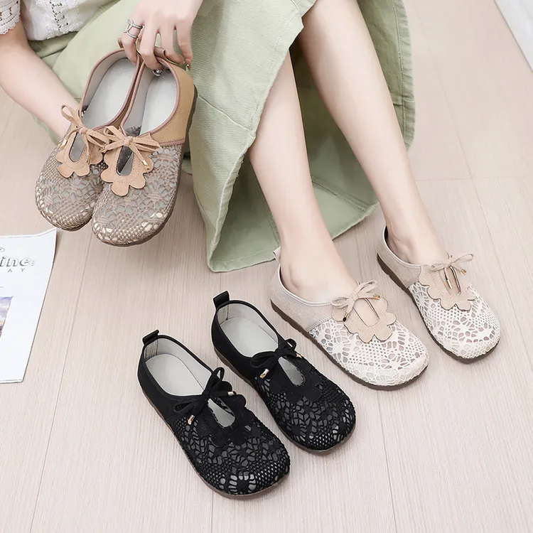 夏季新款妈妈鞋韩版休闲女网鞋单鞋软底防滑一脚蹬百搭休闲网面鞋