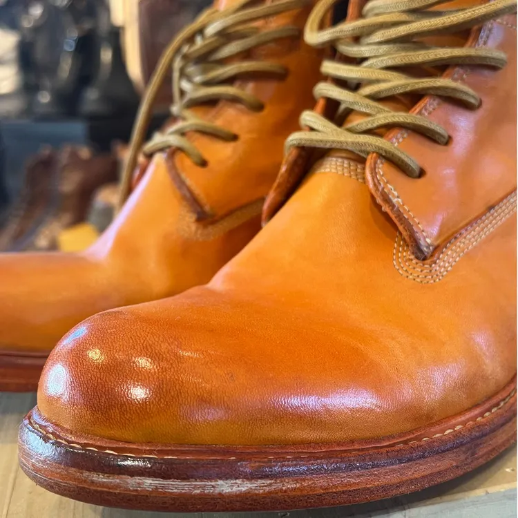 手工重工水洗马皮大黄靴