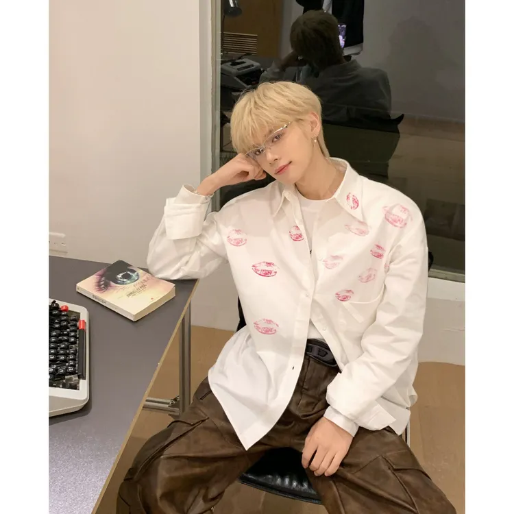 孙恩盛【红唇衬衫】韩系唇印白色衬衫男女2025秋季新款宽松长袖上衣