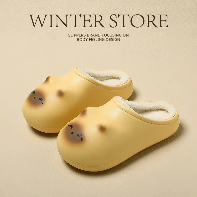 踩屎感防水棉拖鞋女款秋冬季外穿卡通暹罗猫厚底防滑防臭包头拖女