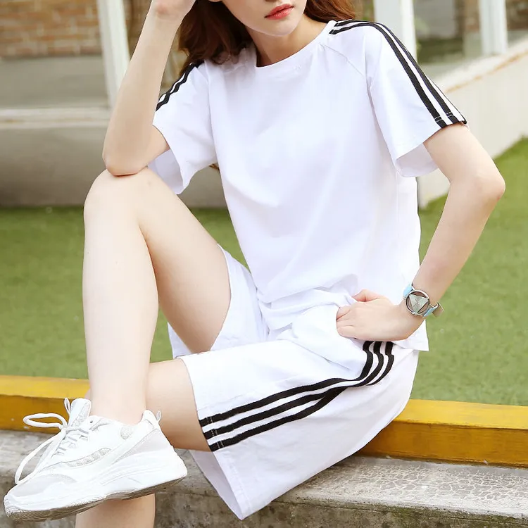 【纯棉】运动服套装女夏季韩版休闲宽松大码透气吸汗短袖短裤两件套