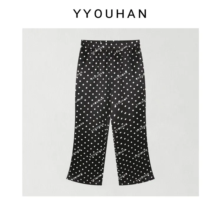 YYOUHAN 【冰感波点裤】高腰显瘦百搭醋酸纸片休闲裤 2506C3656