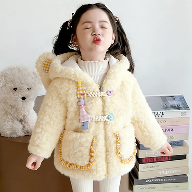 女童冬季加绒外套洋气婴儿加厚上衣保暖公主棉服女宝宝冬装毛毛衣