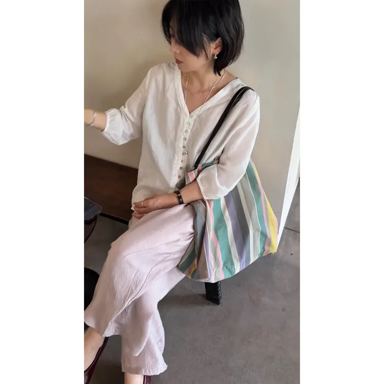 苏安家|“苎麻小衫”森系法式慵懒感 难得的正肩袖麻料中袖白衬衫