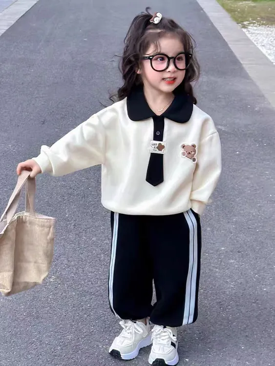 女童运动套装春秋季2025新款儿童春装洋气学院风女孩宝宝时髦卫衣