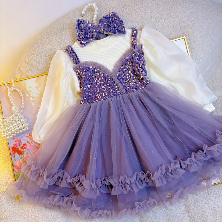 秋款童装紫色公主裙女可爱风连衣裙女童裙子洋气少女风秋装蓬蓬纱