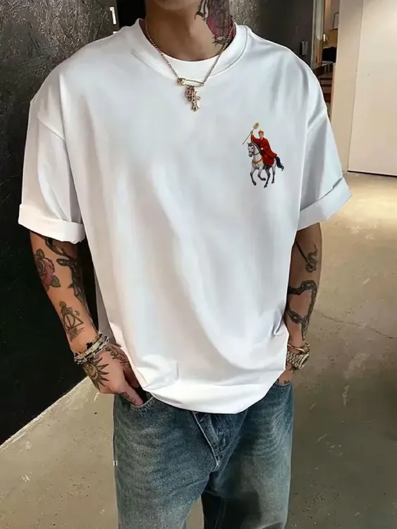 夏季新款纯棉印花T恤男生中式标语国潮性价比重磅230g圆领短袖T男