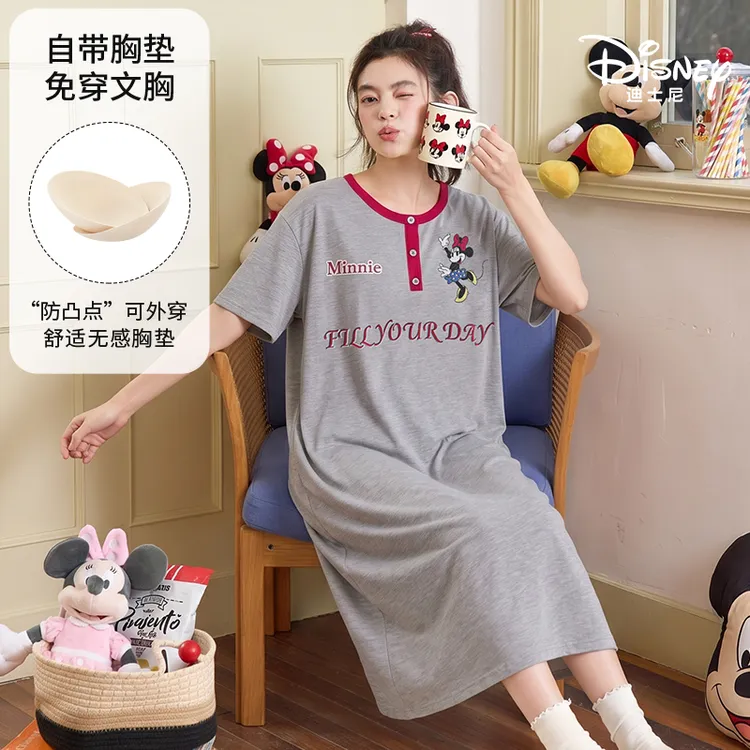 Disney迪士尼天丝莱赛尔夏季短袖睡裙带胸垫卡通外穿家居服0433