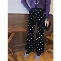 智英欧尼 波点喇叭裤【黑色显瘦高腰松紧腰秋冬保暖打底外穿裤子】