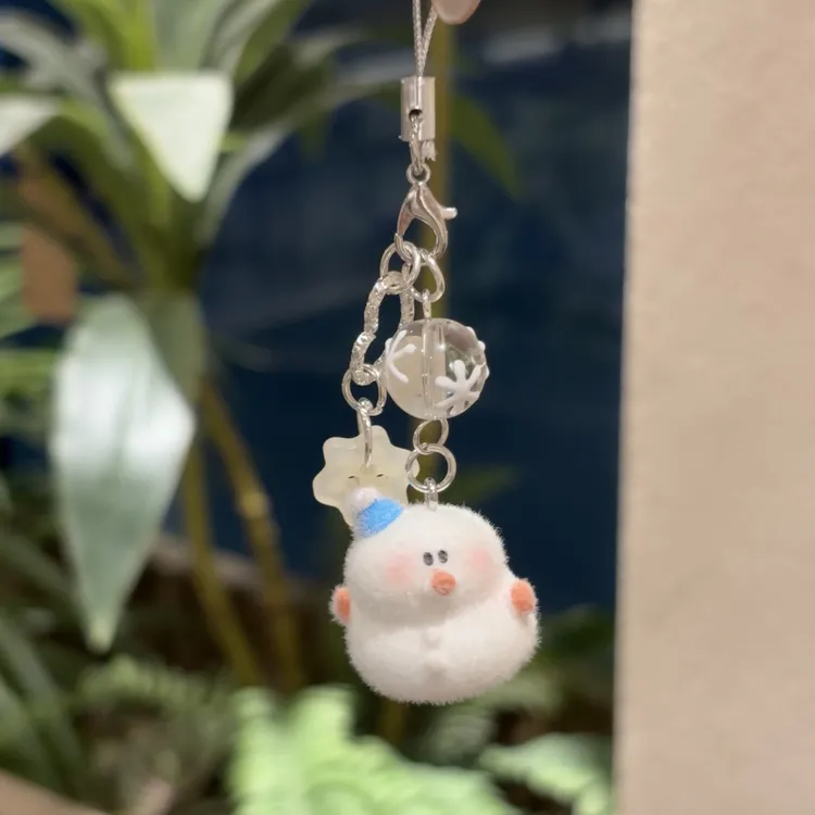 植绒雪人雪花钥匙链相机卡册包包挂件手机链可爱卡通冬日挂绳礼物