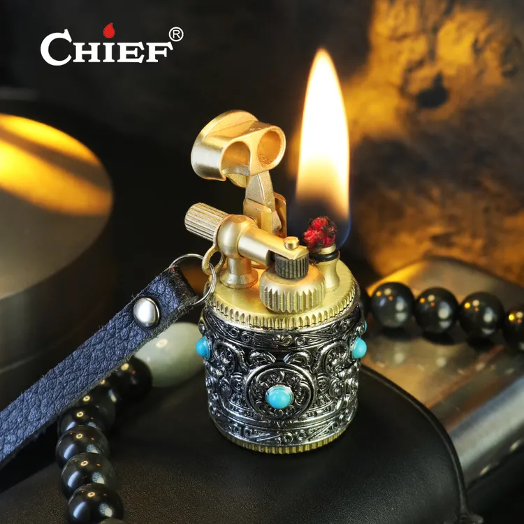 CHIEF212新款抬臂迷你煤油打火机纯铜材质创意饕餮纹镶嵌绿松石