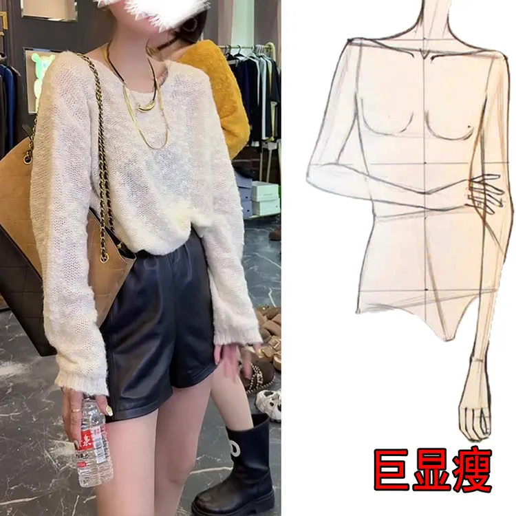 秋季新款大码女装减龄慵懒风圆领针织衫上衣宽松百搭显瘦长袖毛衣