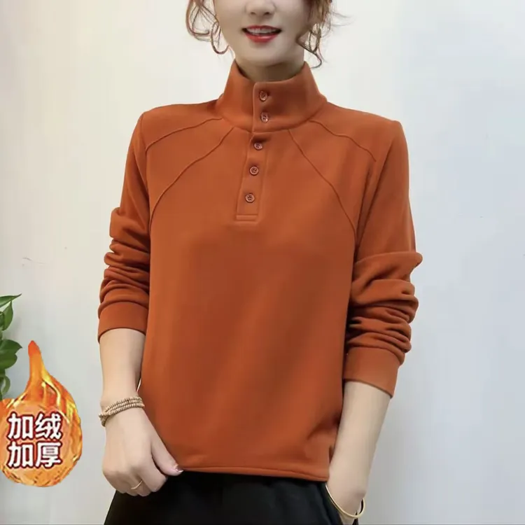 澳绒冬季显瘦立领纯色半高领休闲长袖女装保暖卫衣吸汗打底上衣