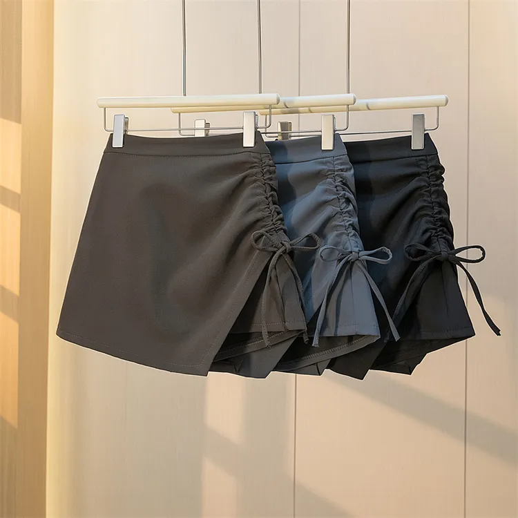 大码女装纯欲风辣妹小心机抽绳褶皱短裙女夏季高腰显瘦不规则裤裙