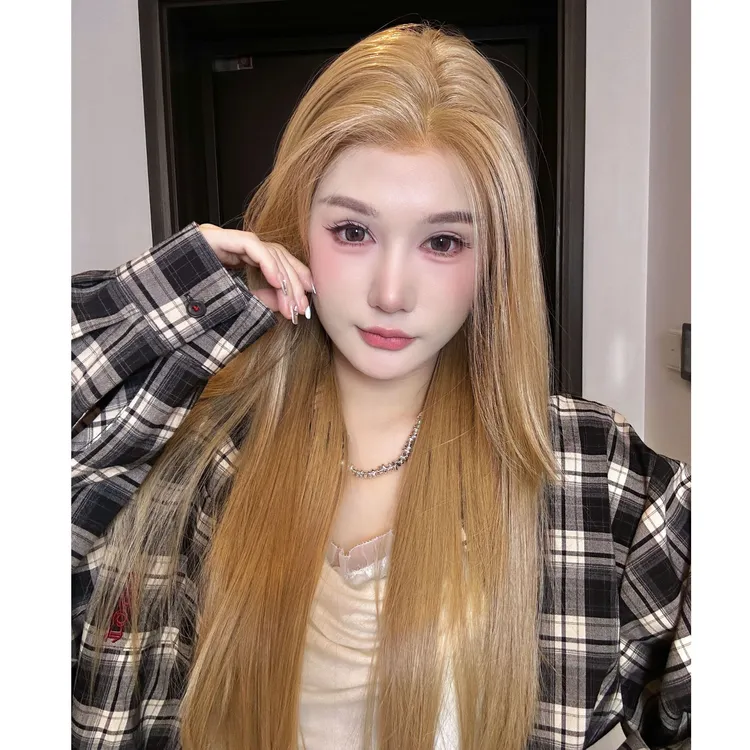 【朴彩英】沙金色高层次长直发进口丝大面积蕾丝