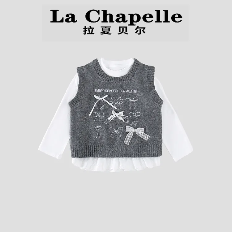  La Chapelle【拉夏贝尔】秋季儿童蝴蝶结马甲针织两件套LA2108