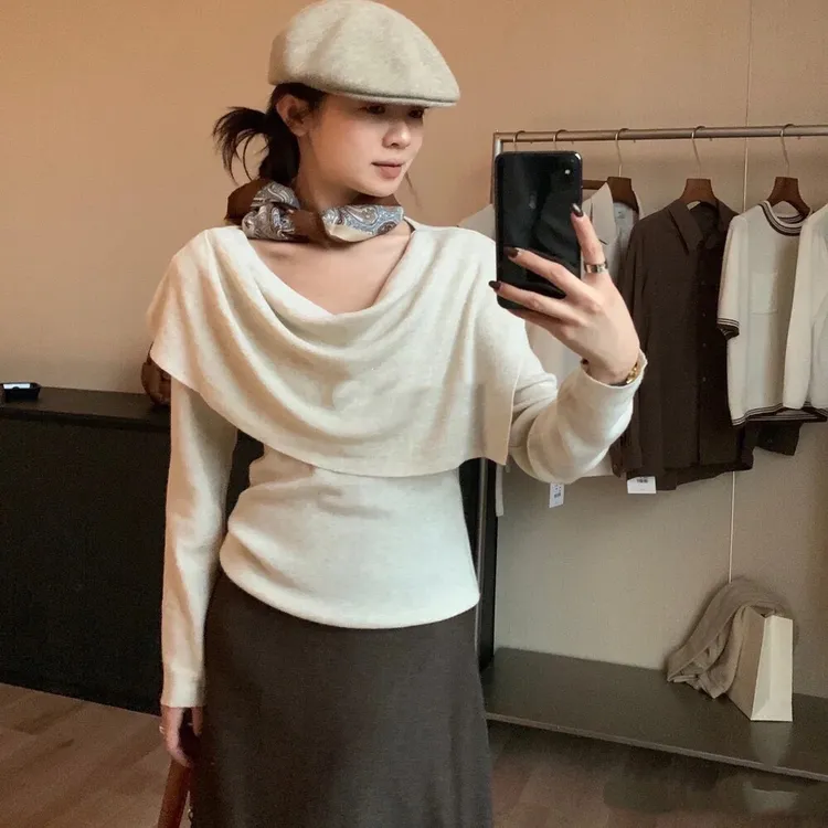 2025秋冬新款针织衫上衣披肩两件套女欧货气质长袖套装上衣I6-26
