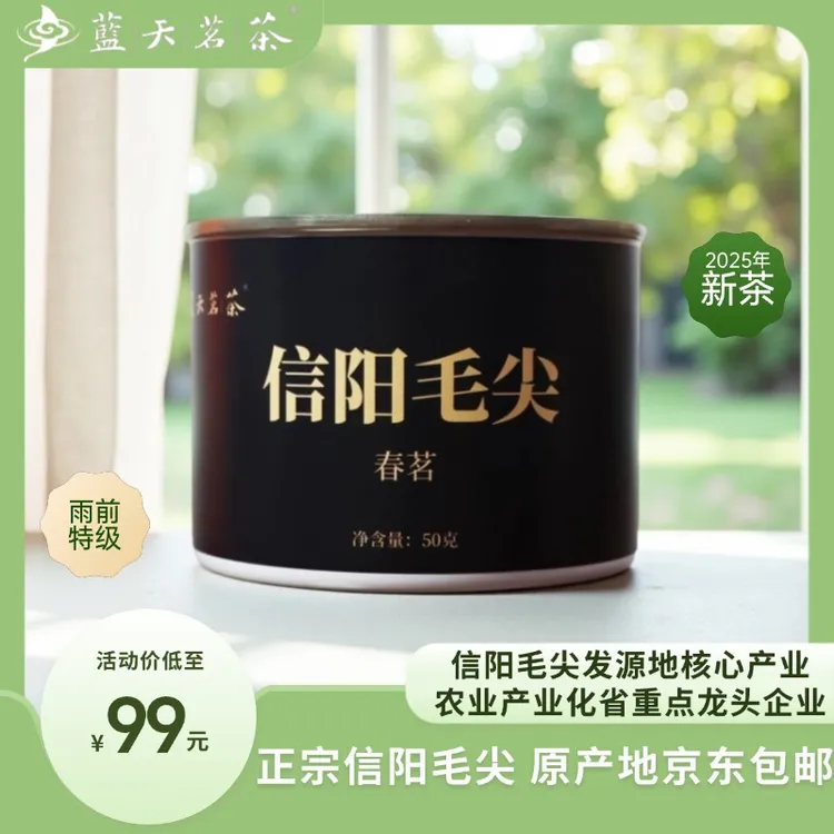 蓝天茗茶2025新茶信阳毛尖绿茶雨前特级茶氮气包装罐装50g