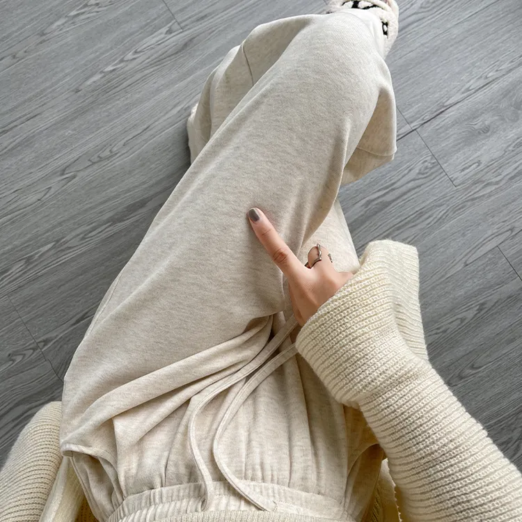 糯米阔腿裤女爆款2025新款宽松直筒垂感慵懒运动加绒针织时尚裤