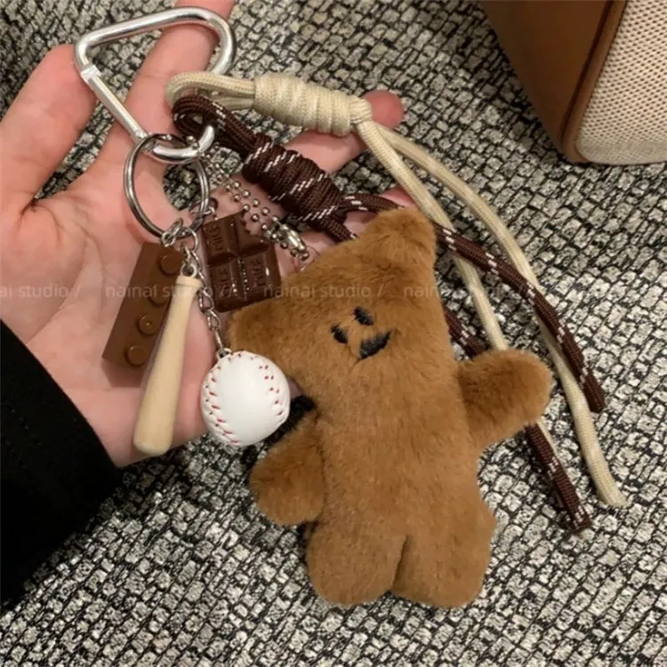 miu系风憨豆小熊挂件棒球毛绒可爱手绳包包挂饰卡通毛绒钥匙扣mmh