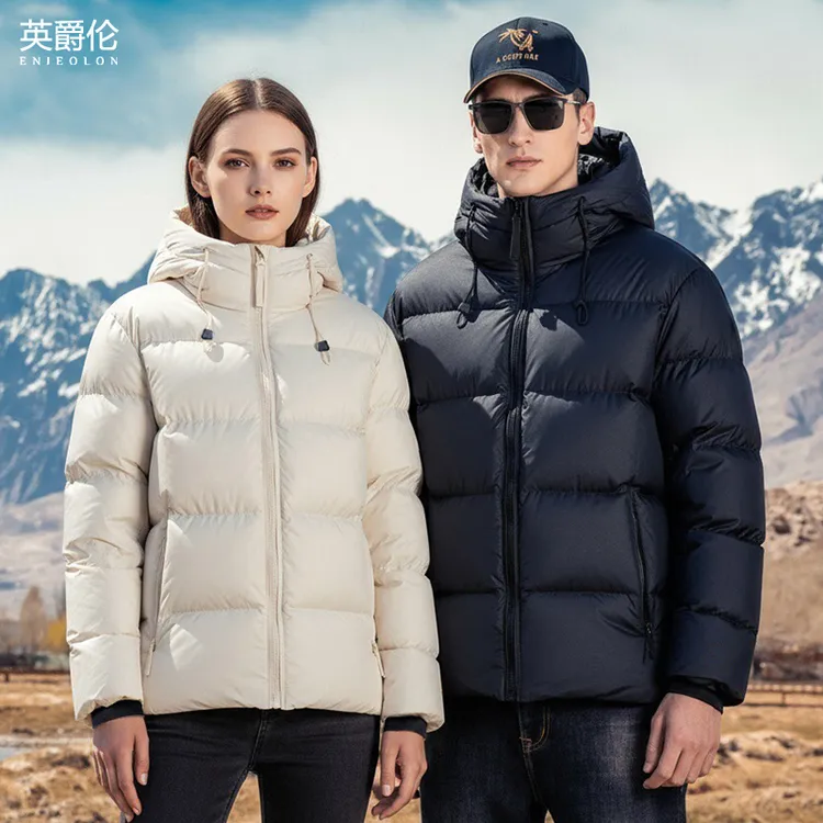 90%白鸭绒子高充绒羽绒服男女同款 冬季加厚连帽面包服外套YR717