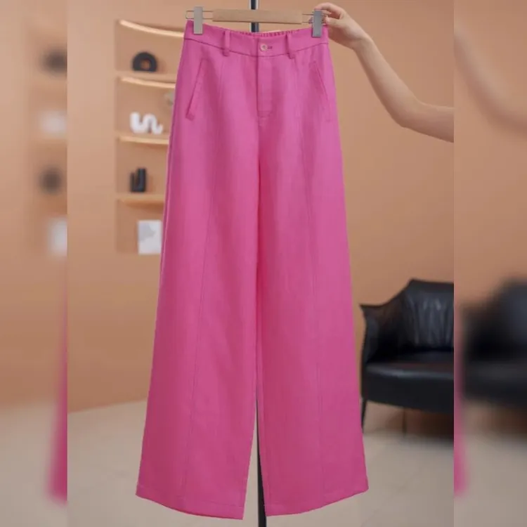 天丝亚麻阔腿裤女夏季薄款2025新款高腰显瘦宽松休闲棉麻后妈裤子