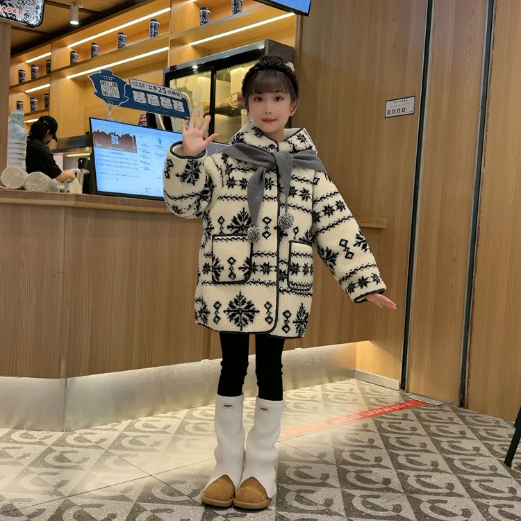 女中大童童装冬季中长款费尔岛中大童新外套棉服加绒加厚时髦保暖