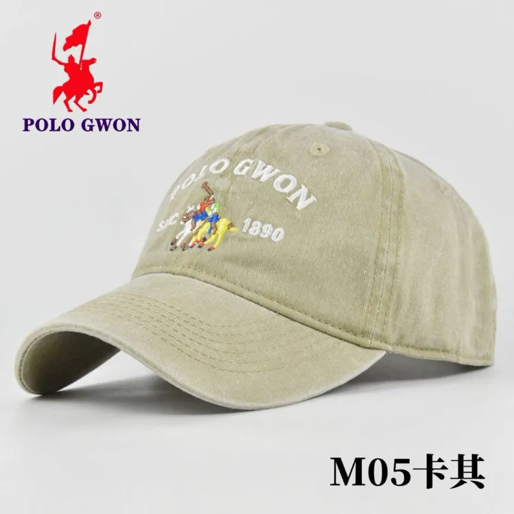 极简风刺绣休闲风夏季圆顶做旧时尚帽子男士棒球帽卡其鸭舌帽