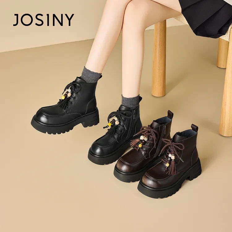 卓诗尼厚底马丁靴女冬季新款高帮加绒英伦风轻便时尚休闲复古短靴