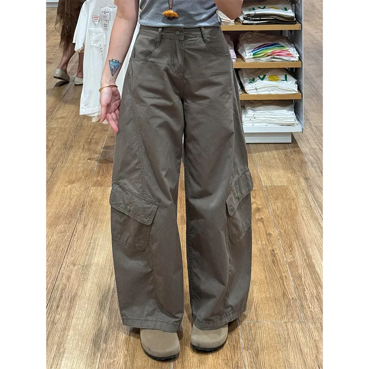 高腰春秋工装休闲裤女2025新款复古宽松慵懒直筒阔腿裤拖地长裤潮