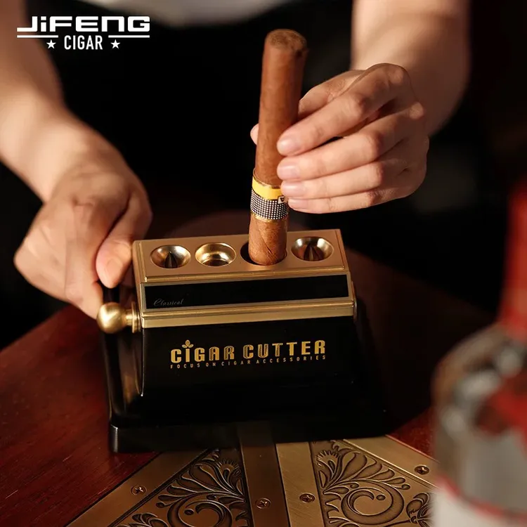 JIFENG季风断头台式雪茄剪三合一平口V型高档多功能四孔V雪茄剪刀