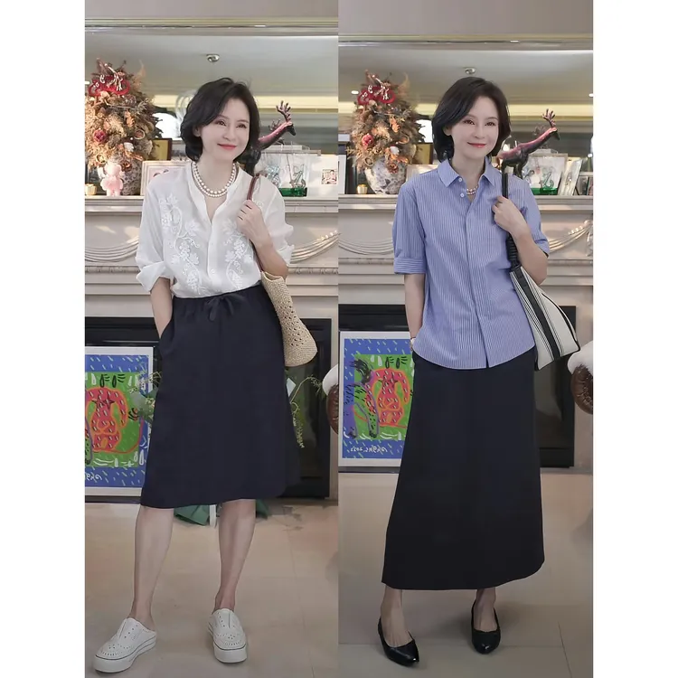 我是摩羯 氧气半裙 亚麻莱赛尔时尚休闲早秋松紧腰A型半身裙